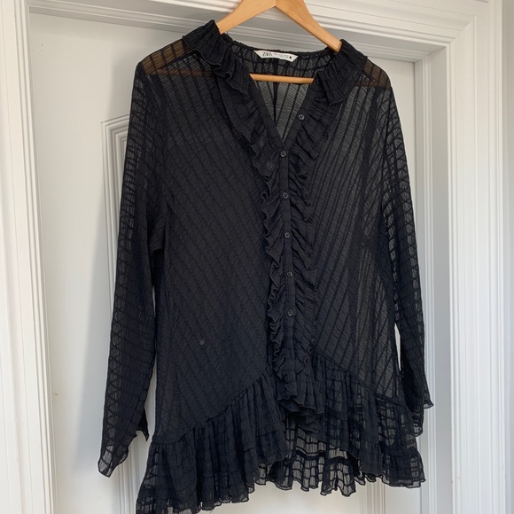 Zara Sheer Ruffled Blouse - Size XL - Picture 4 of 12